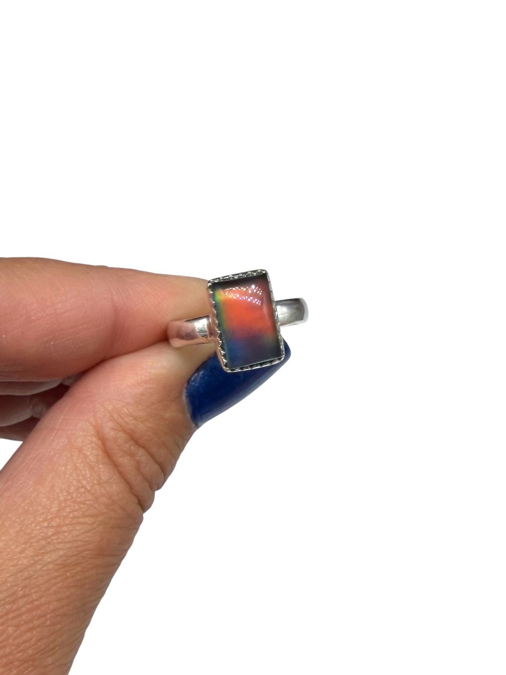 Aurora Fire Opal Ring Size 6 Solid 925 Sterling Silver Aura - Picture 8 of 14